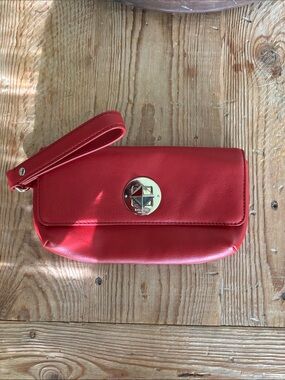 Kate Spade Red Wristlet Clutch with Gold-Tone Logo